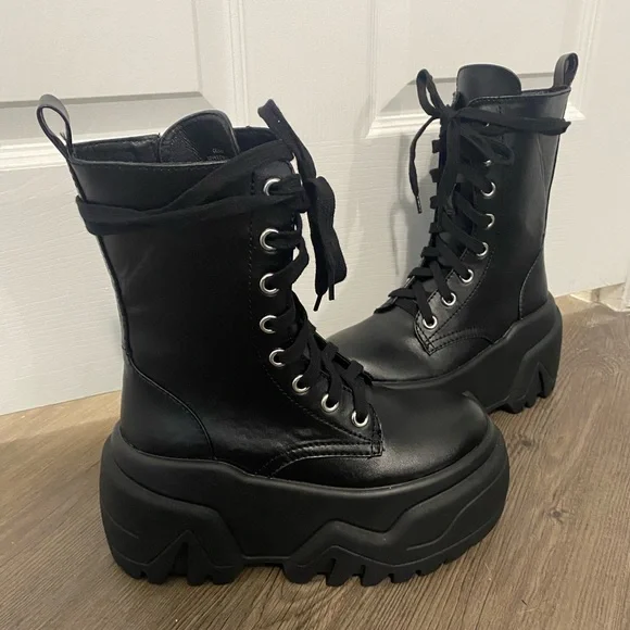 Dolls Kill Club Exx Optical Fuse Combat Boots